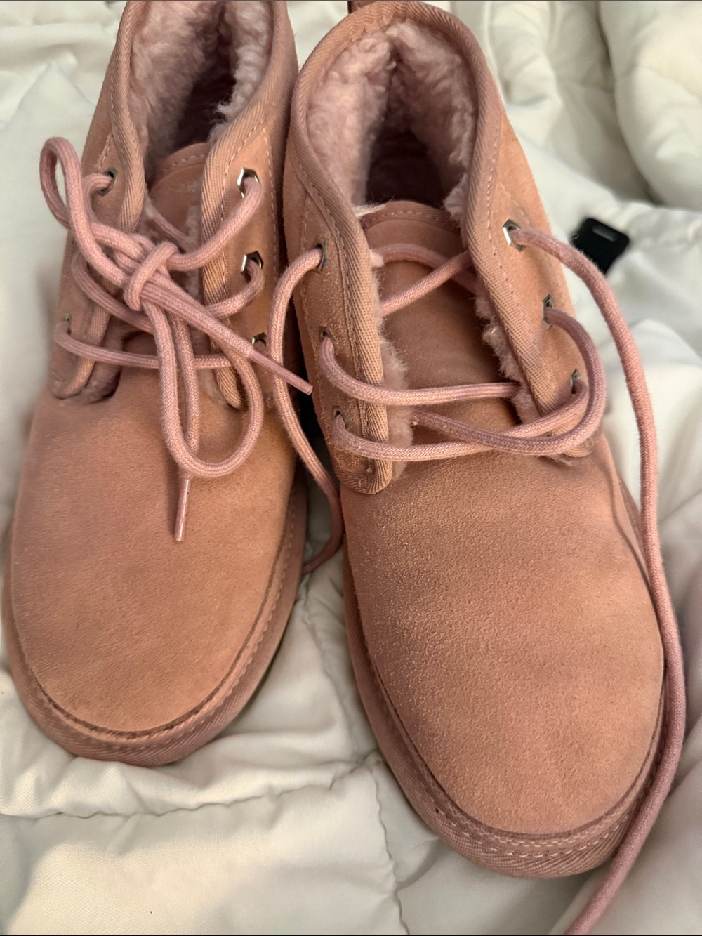 UGG Girls Pink Suede Lace-Up Fleece Boots